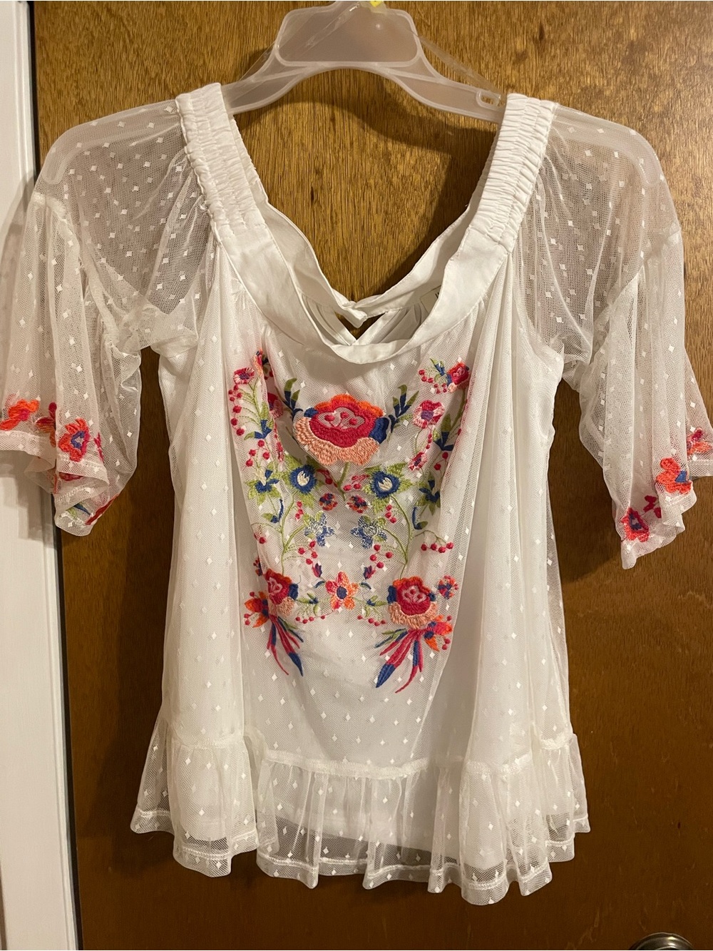 White Off-The-Shoulder Embroidered Blouse